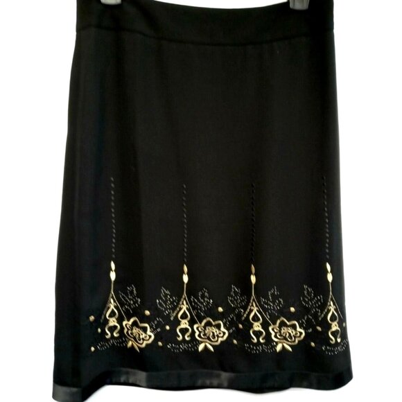 Dark Academia Black Gold Embroidery Skirt Size 4 A-line Side Zip Whimsy Preppy - Picture 3 of 9